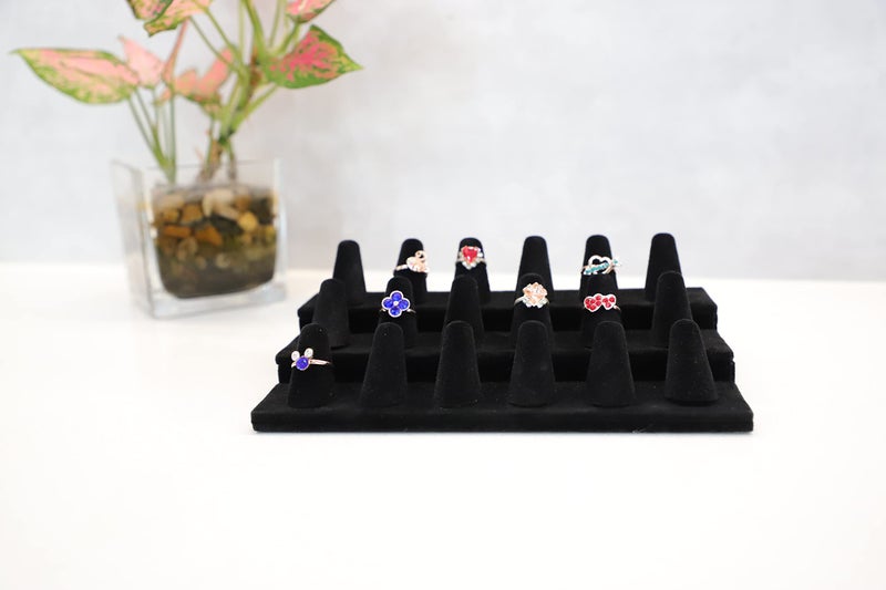 Stratalife Ring Holder 18 Slot Finger Ring Display Jewelry Holder Organizer Storage Jewelry Display Stand for Vendor Selling Velvet Black - Image 3